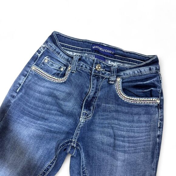 Y2K Western Style Jeans Women’s Bootcut Denim Bling Embroidered Pocket Jeans - Picture 6 of 8